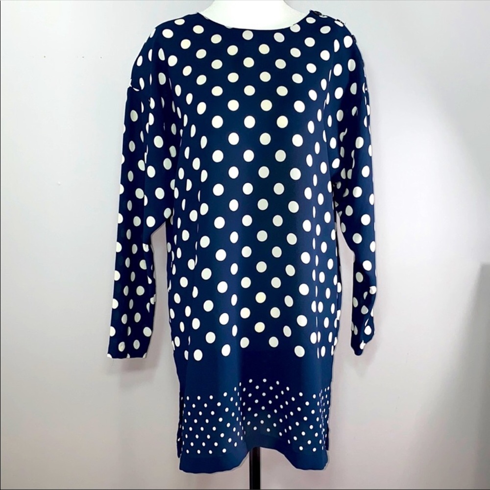 Liz Claiborne Navy and Cream Polka Dot Tunic Blouse Size 12